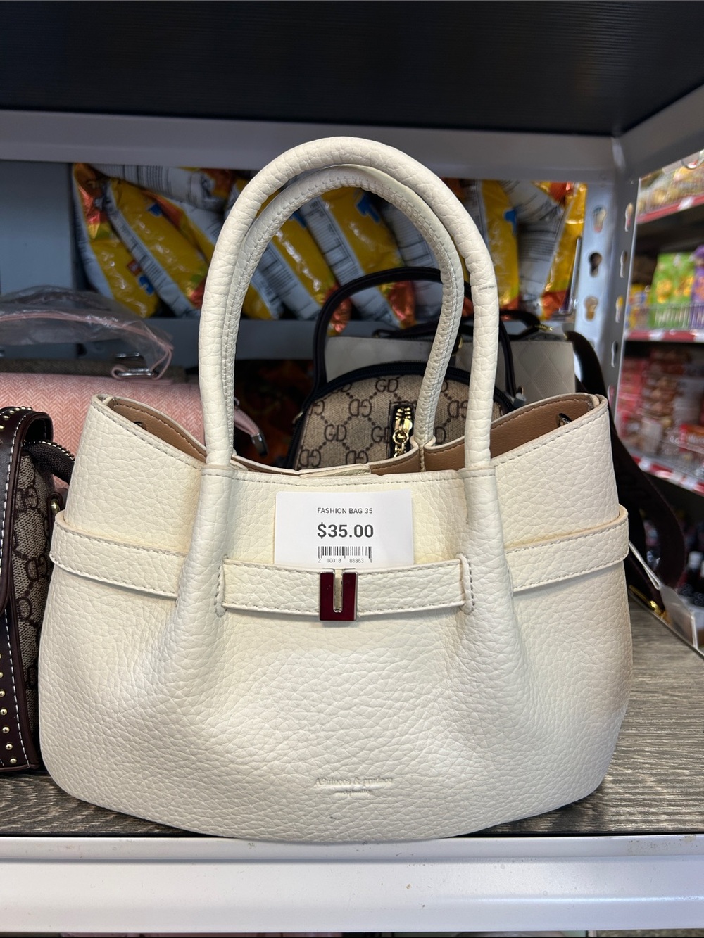 Women's‎ Cream Pebbled Leather Satchel Handbag